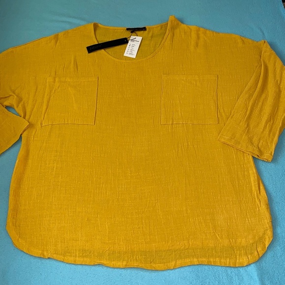 ZANZEA COLLECTION gauze pull over long sleeve chest pockets mustard NWT size 5X - Picture 1 of 10